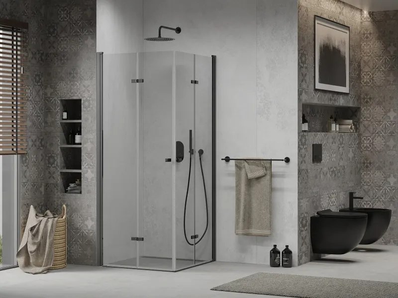 Mexen Lima Duo cabina doccia pieghevole 80 x 80 cm, trasparente, nero - 856-080-080-70-00-02