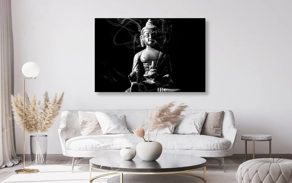 Stampa su tela – Statua del Buddha in bianco e nero