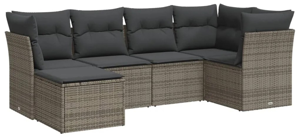 Set Divano da Giardino 6 pz con Cuscini Grigio in Polyrattan