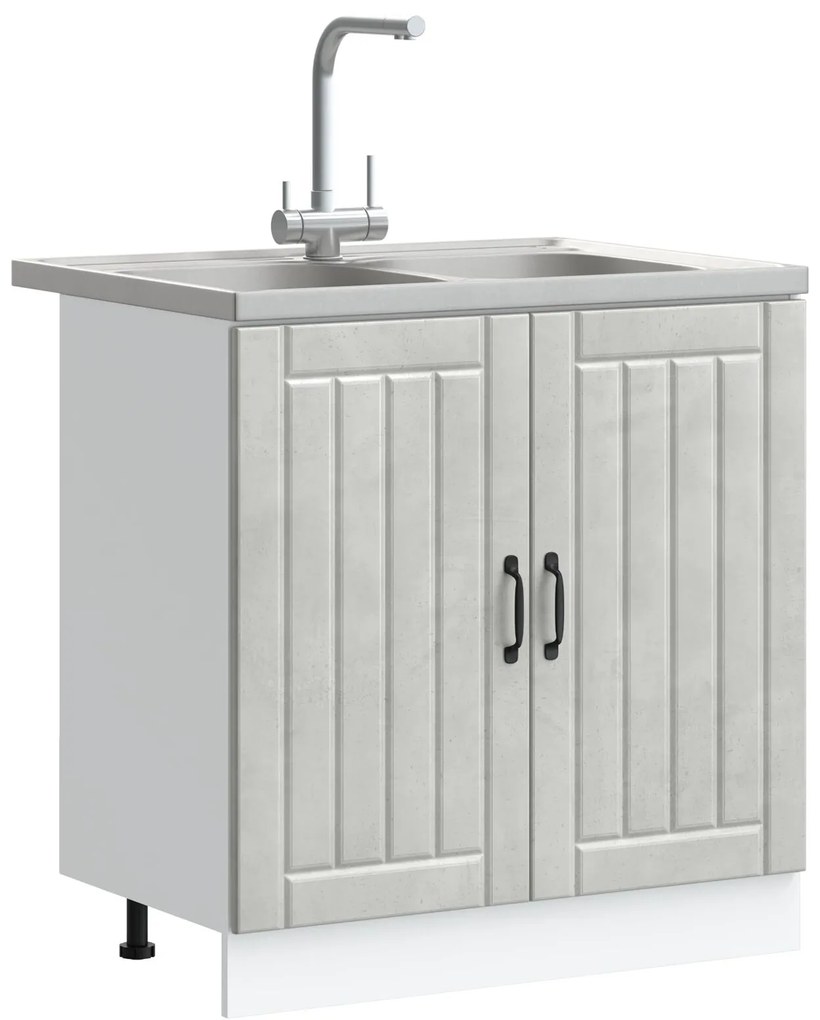 Mobile cucina 'lucca' con due lavelli, grigio cemento, legno ingegnerizzato