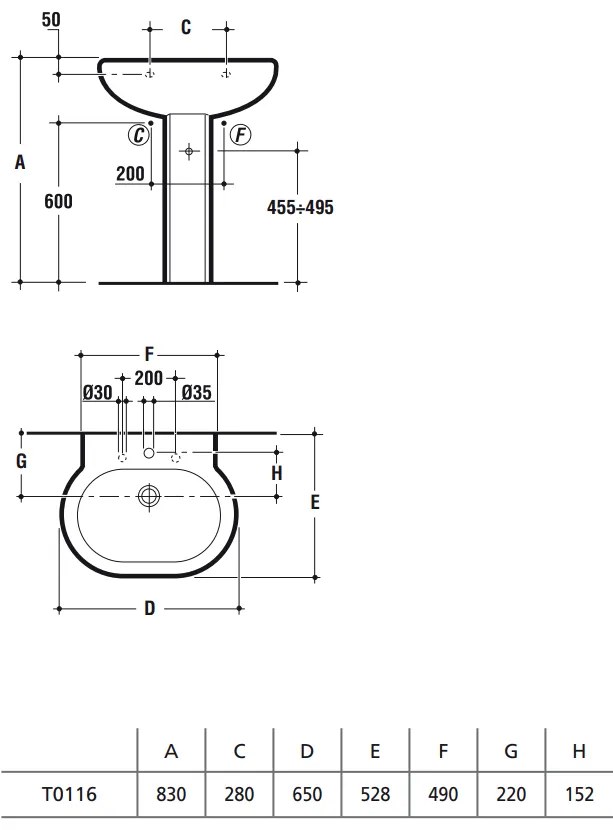 Ideal Standard Linda T009301 Colonna Per Lavabo Bianco