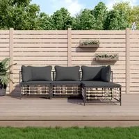 Set Divani da Giardino 4 pz con Cuscini Antracite in Polyrattan 3186739