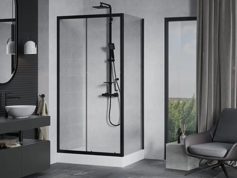 Mexen Apia cabina doccia scorrevole 120 x 90 cm, trasparente, nera + piatto doccia Rio - 840-120-090-70-00-4510
