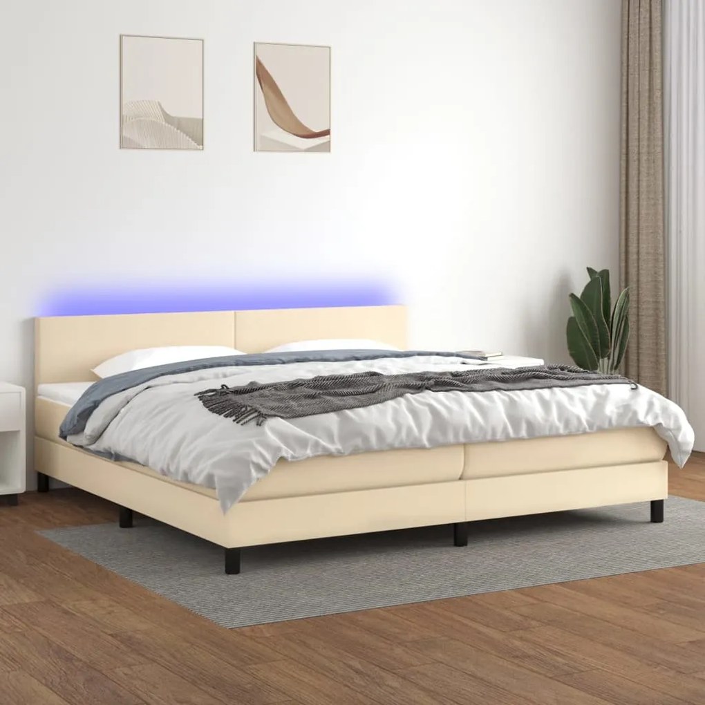 Letto a molle materasso e led bianco 200x200cm in tessuto