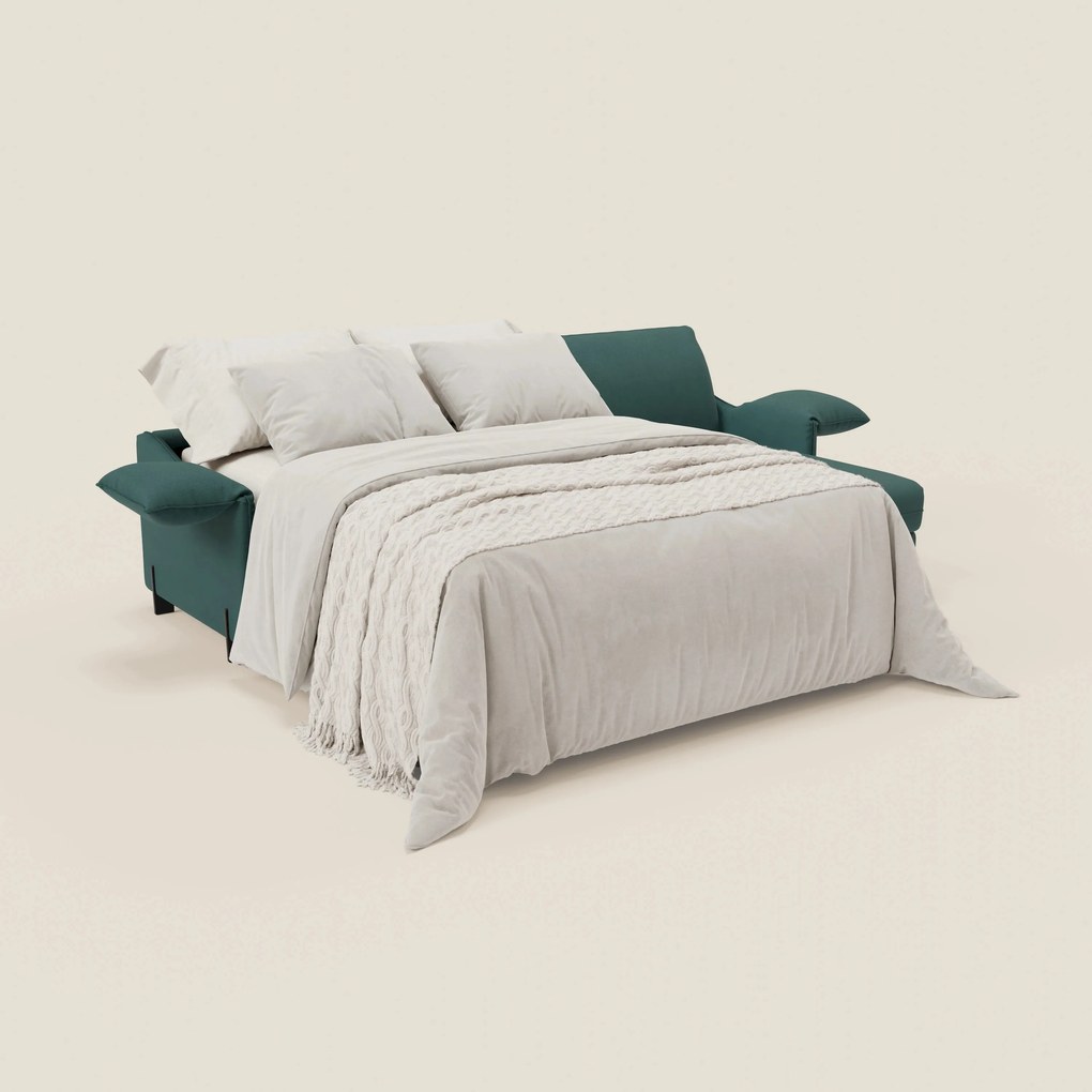 Primula divano letto angolare con materasso H18 cm - penisola contenitore in tessuto smacchiabile T05 verde