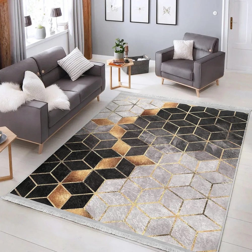 Tappeto grigio-oro 80x200 cm Optic - Mila Home