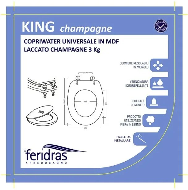 Copriwater universale in legno MDF champagne con cerniere regolabili