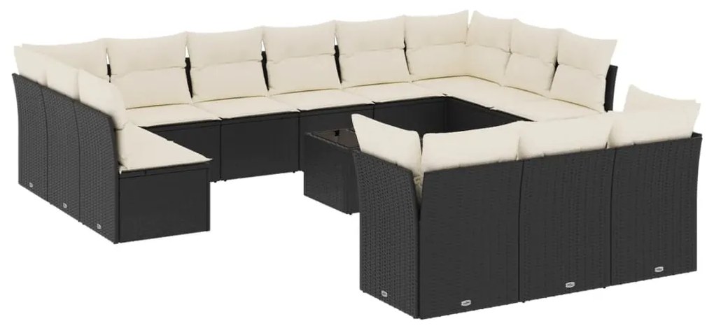 Set divani da giardino 14pz con cuscini in polyrattan nero