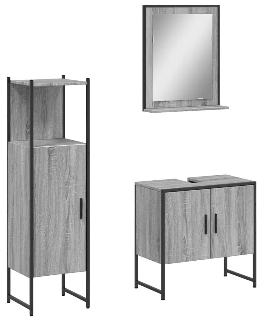 Set mobili da bagno 3 pz grigio sonoma in legno multistrato