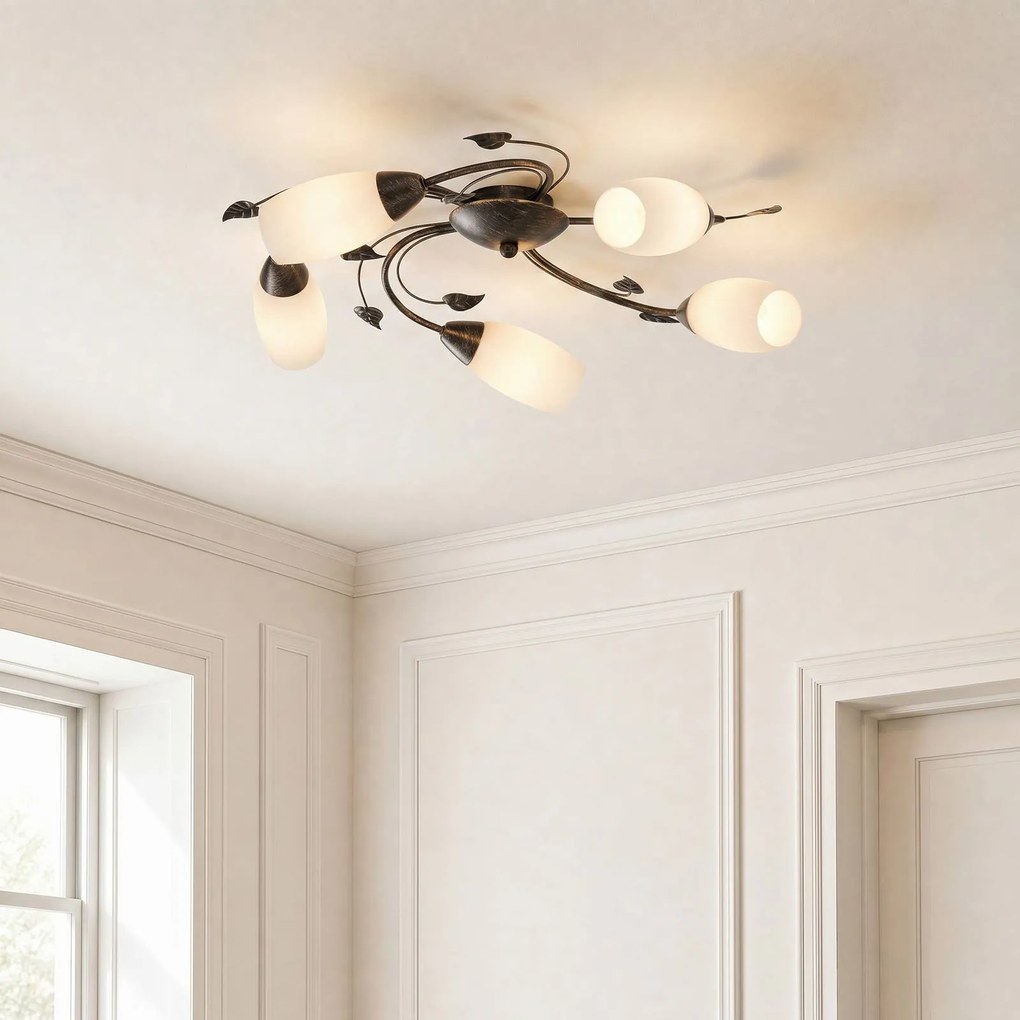 Plafoniera soffitto Stefania Lindby, dimmerabile, Marrone / Ruggine, Soggiorno / Sala da pranzo, Metallo, Antico, Plafoniera