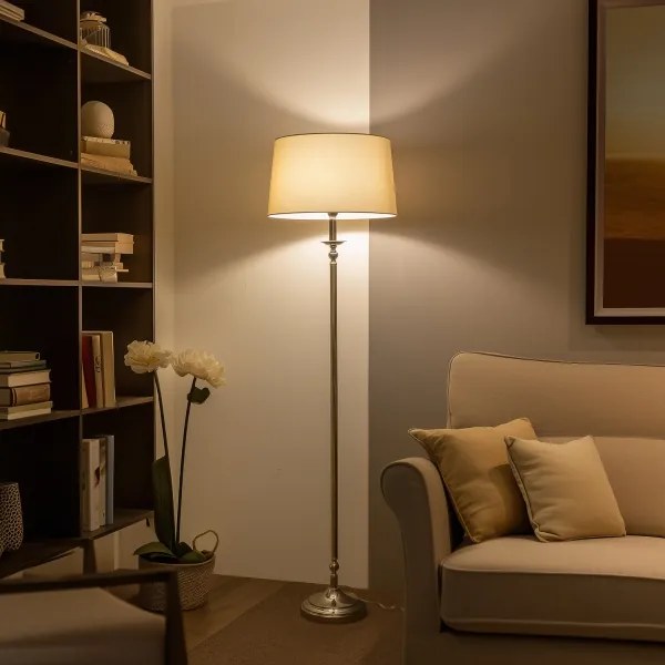 Brilagi - Lampada da terra LED CERIA 1xE27/60W/230V Ø 45 cm cromo lucido/beige