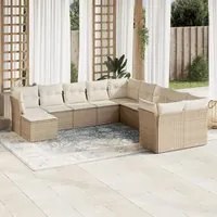 Set Divani da Giardino 11 pz con Cuscini Beige in Polyrattan 3250447