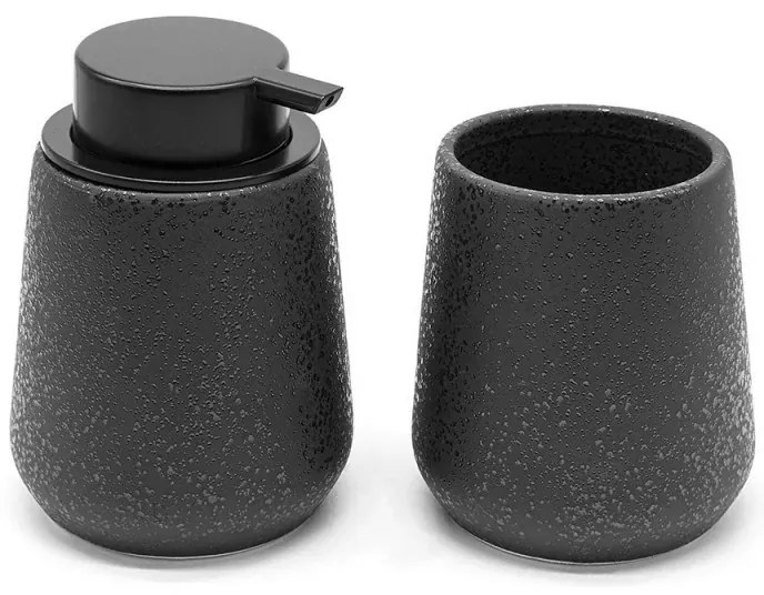 Set accessori bagno in ceramica nero effetto glitter