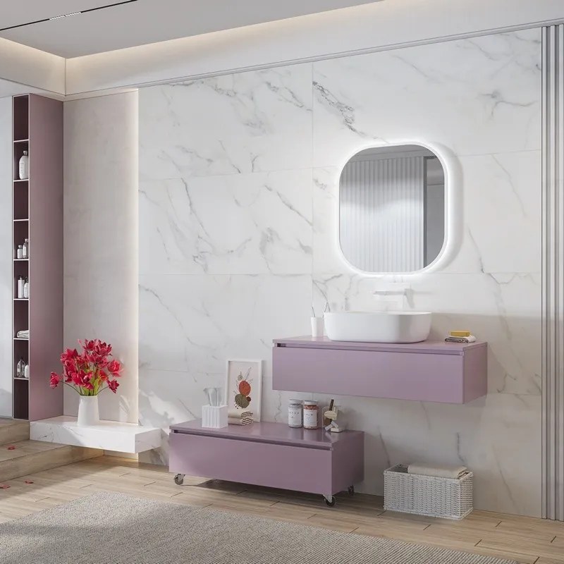 Composizione bagno con mobile a rotelle e mobile sospeso 100 cm | KAM-KK1002 - KAMALU