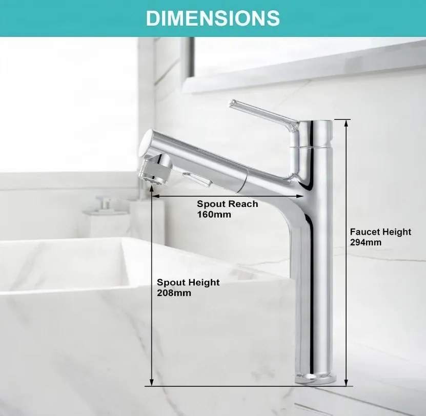 Rubinetto da bagno EYN IZK1444 con doccetta estraibile, in cromo o nero opaco — Cromo — Bassa