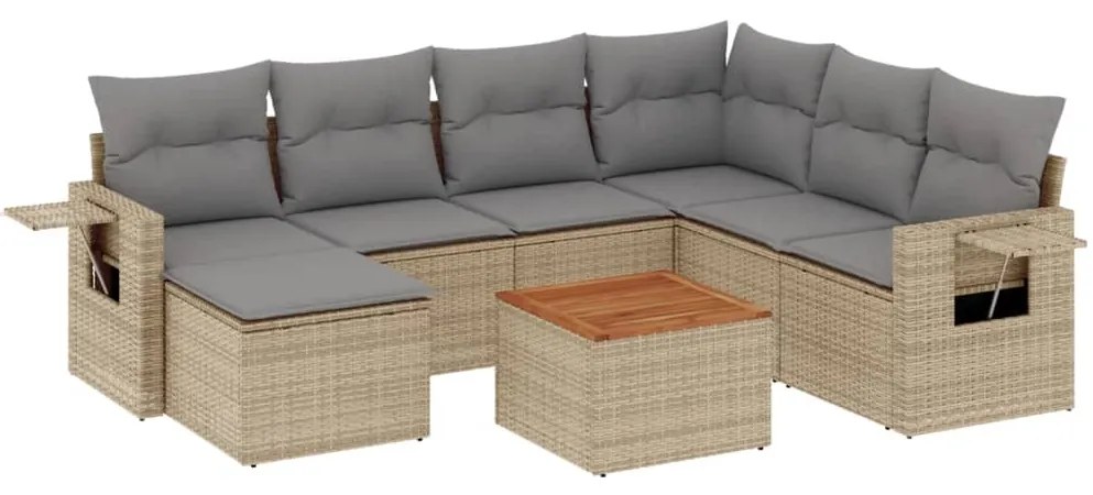 Set divano da giardino 8 pz con cuscini beige in polyrattan