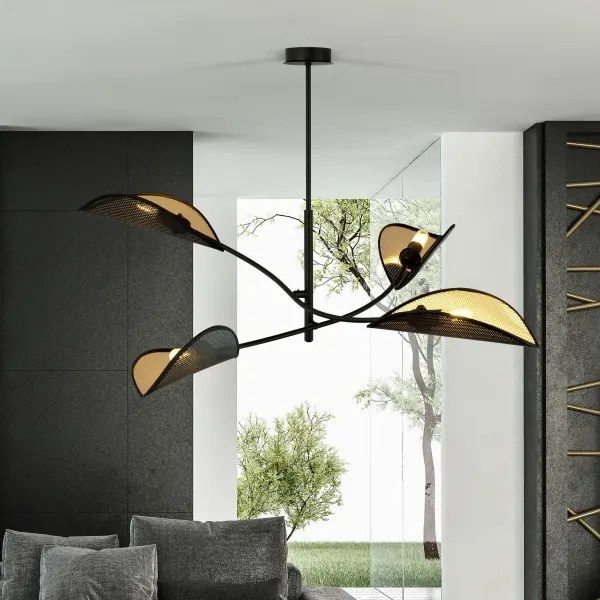 Lampadario a sospensione con supporto rigido LOTUS 4xE14/10W/230V nero/oro