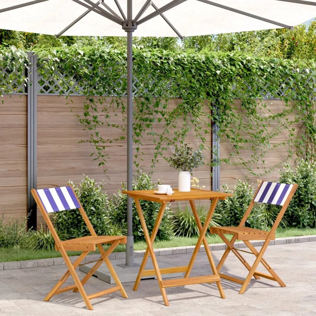 Set Da Bistrot 3pz Blu E Bianco İn Tessuto E Legno Massello /