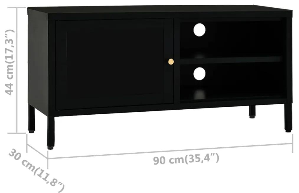 Mobile TV Nero 90x30x44 cm in Acciaio e Vetro