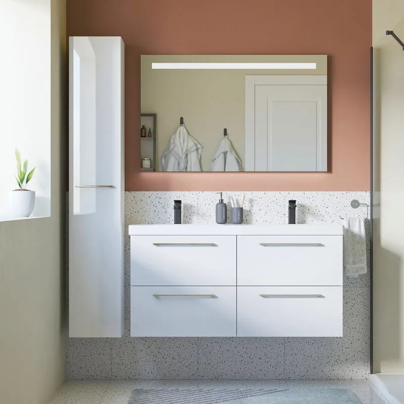 Mobile sottolavabo e lavabo Remix New per doppia vasca bianco lucido L 121 cm 4 cassetti
