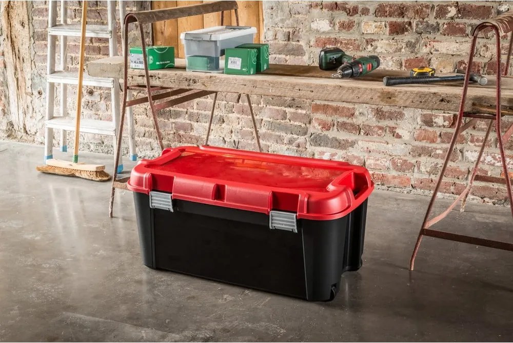 Scatola di plastica rossa e nera con coperchio 79,5x39,5x37 cm Totem - Curver