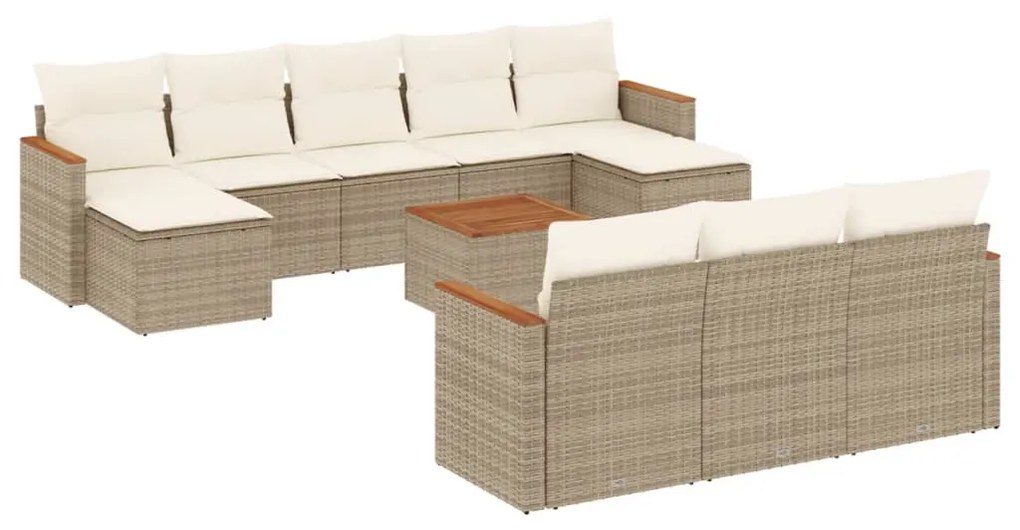 Set divani da giardino 11 pz con cuscini beige in polyrattan