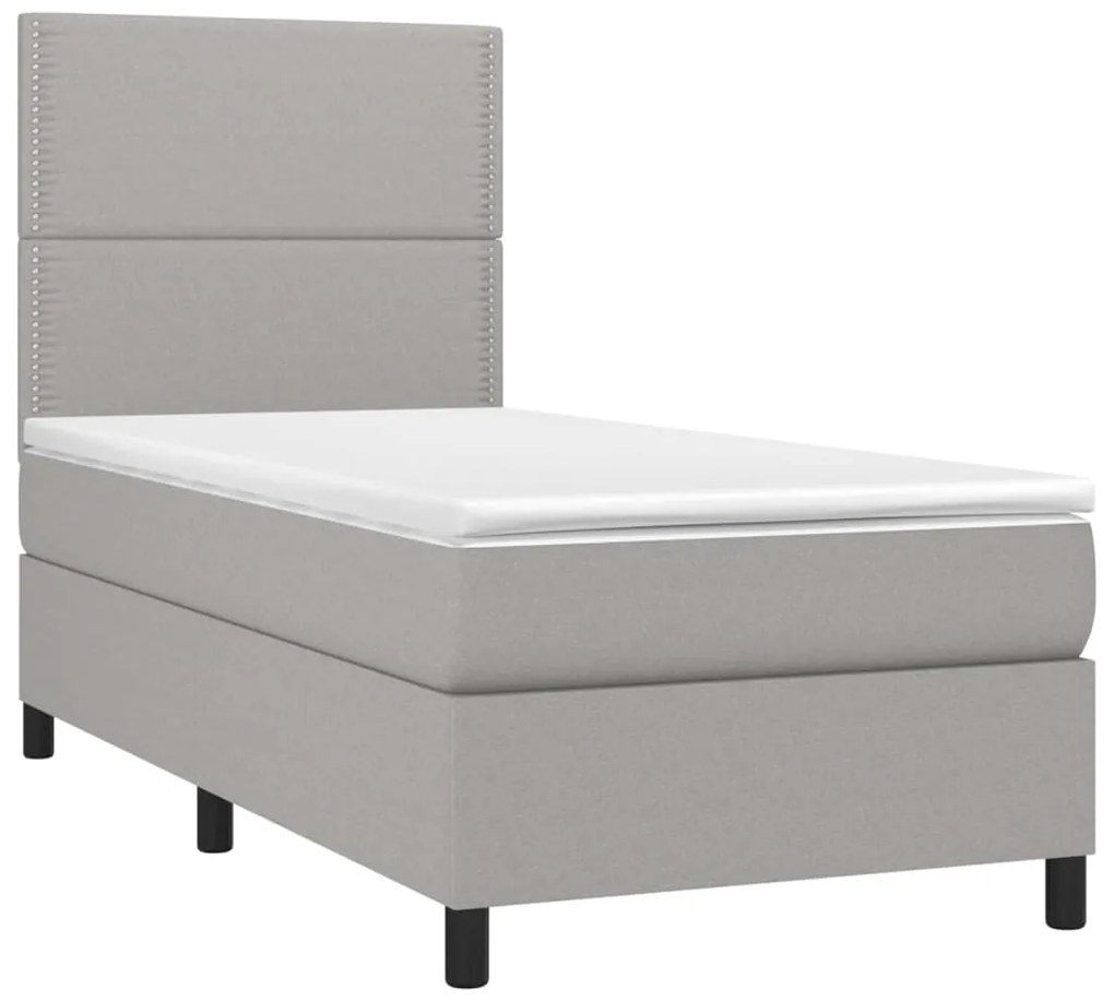 Letto a Molle Materasso e LED Grigio Chiaro 90x190 cm Tessuto