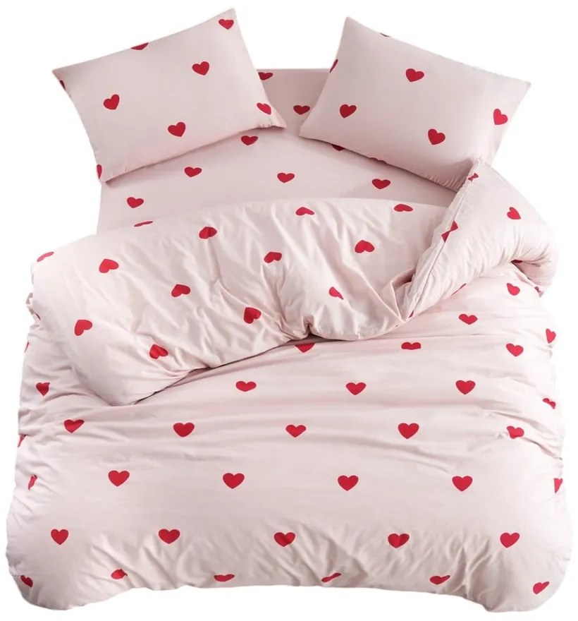 Set copripiumino e federa rosa per letto singolo o esteso con lenzuolo incluso/3 pezzi 160x220 cm Red Heart – Mila Home