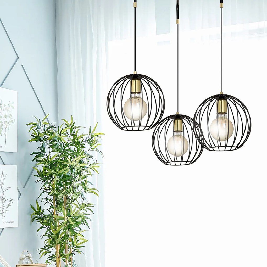 Lampadario Contemporaneo Omoikane Acciaio Nero 3 Luci E27 Ip20