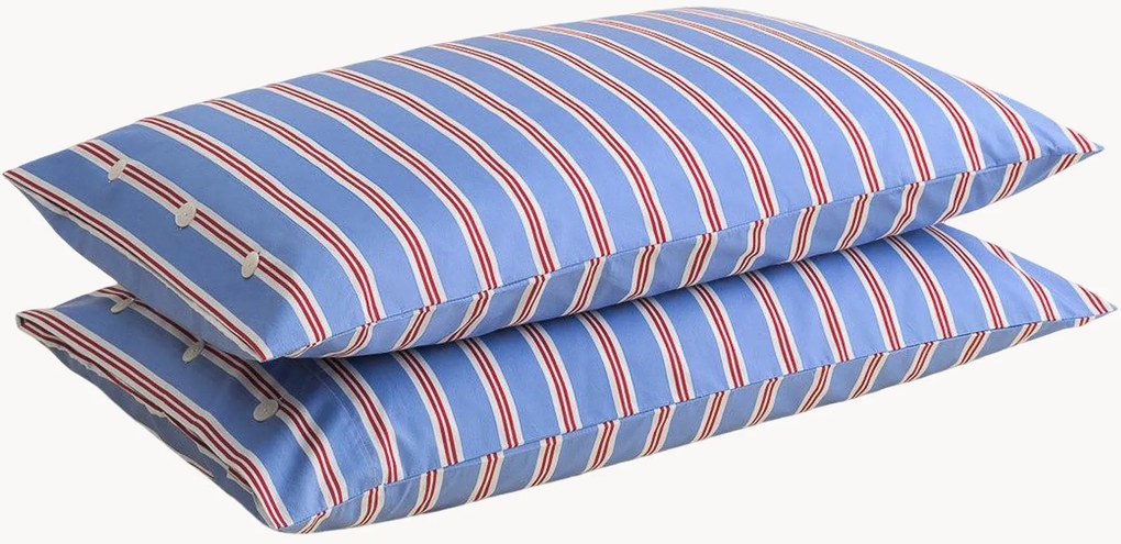 Set di 2 federe in percalle di cotone Striped Blue