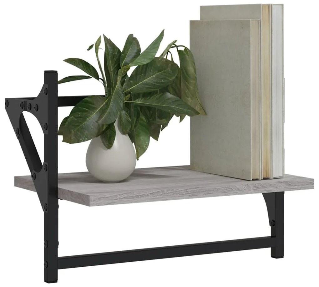 Mensole a parete con aste 2pz grigio sonoma 40x25x30 cm