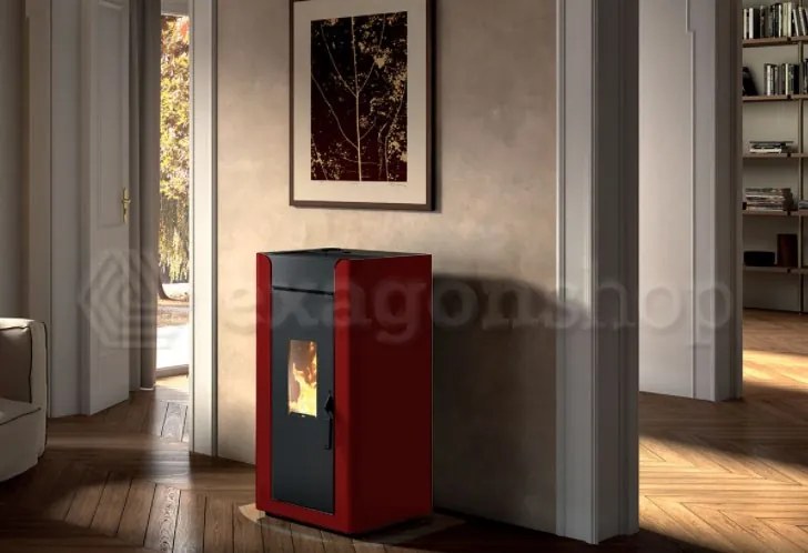 Stufa A Pellet Ad Aria Canalizzabile 12kw Serbatoio 20 Kg In Acciaio Rosso Bordeaux Royal Alida Air 120