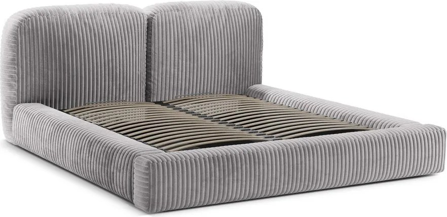 Letto matrimoniale imbottito grigio chiaro con contenitore con rete inclusa 180x200 cm Martina – Micadoni