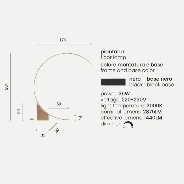 Lampada piantana LED in metallo verniciato Nero RUNE 176x204 cm