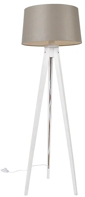 Treppiede moderno bianco con paralume in lino color tortora 45 cm - Tripod Classic