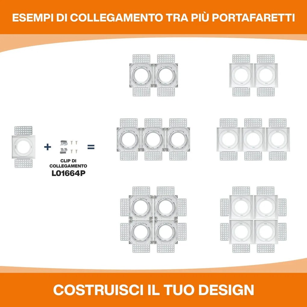 Portafaretto Incasso GU10 Quadrato Orientabile 80x80mm - Bianco