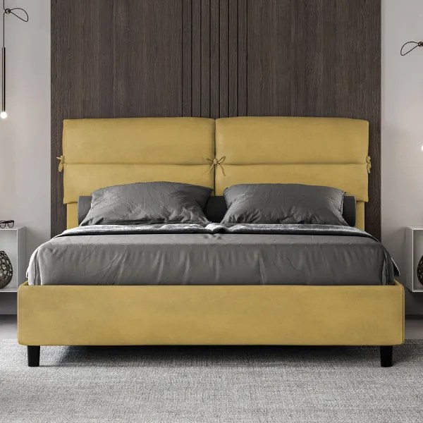 Letto matrimoniale e rete 160x190 in microfibra ocra Nandy