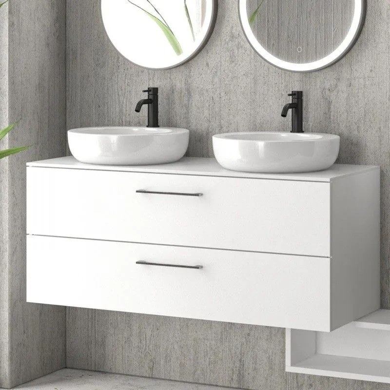 Kamalu - mobile bagno 120cm con 2 cassetti e piano per lavabo appoggio el-120p