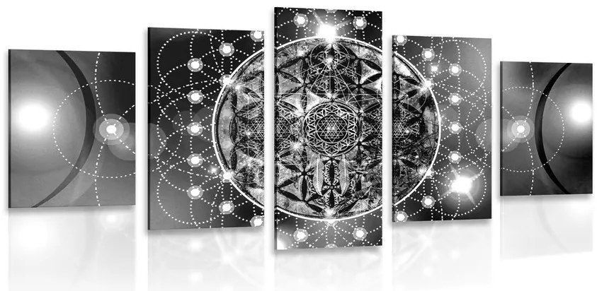Quadri 5 pezzi – Mandala affascinante in bianco e nero
