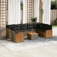 Set Divano da Giardino 10 pz con Cuscini Grigio in Polyrattan 3260366