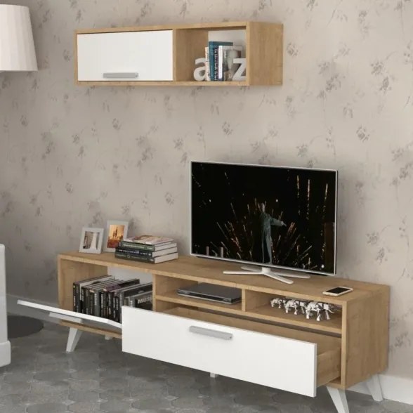 Mobile Porta TV Slim 80x35x47h Rovere E Bianco D2306TV180M109