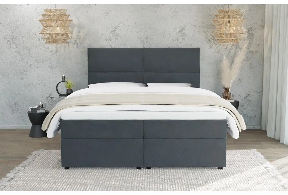 Letto boxspring grigio con spazio contenitivo 140x200 cm - Ropez