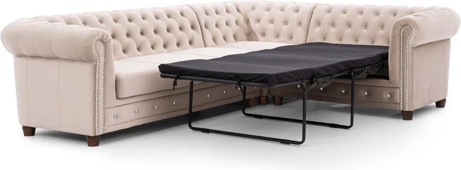 Divano angolare beige allungabile (con penisola a destra/a L) con rivestimento in velluto York Blik – Ropez