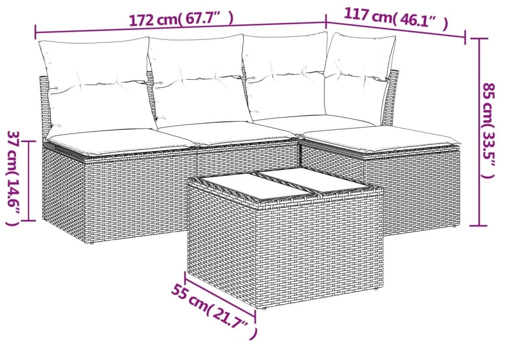 Set divano da giardino 5 pz con cuscini beige in polyrattan