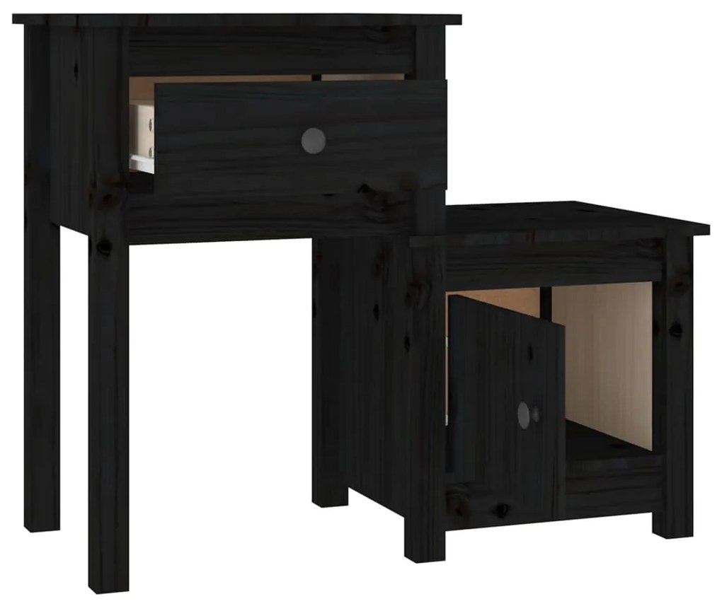 Comodino nero 79,5x38x65,5 cm in legno massello di pino