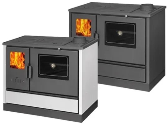 Cucina A Legna In Acciaio 7,9 kW Con Forno E Cassetto Portalegna K-Line Social Bianca