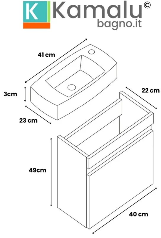 Kamalu - Mobiletto 40 con specchio colore legno naturale | LAC-POLIS-40-OAK