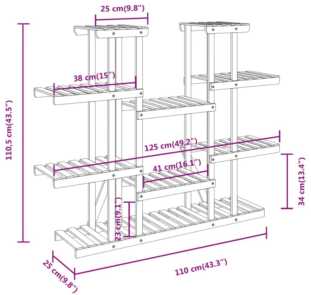 Portafiori 110x25x110,5 cm in Legno Massello di Abete