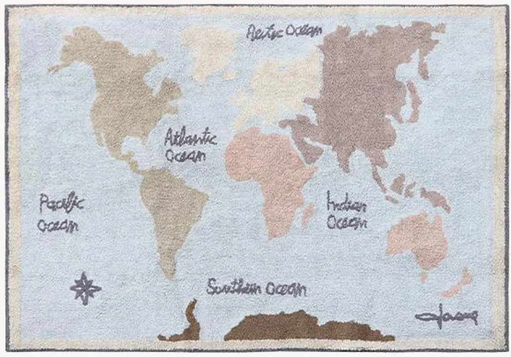 Tappeto per bambini in cotone lavabile Vintage Map, fatto a mano