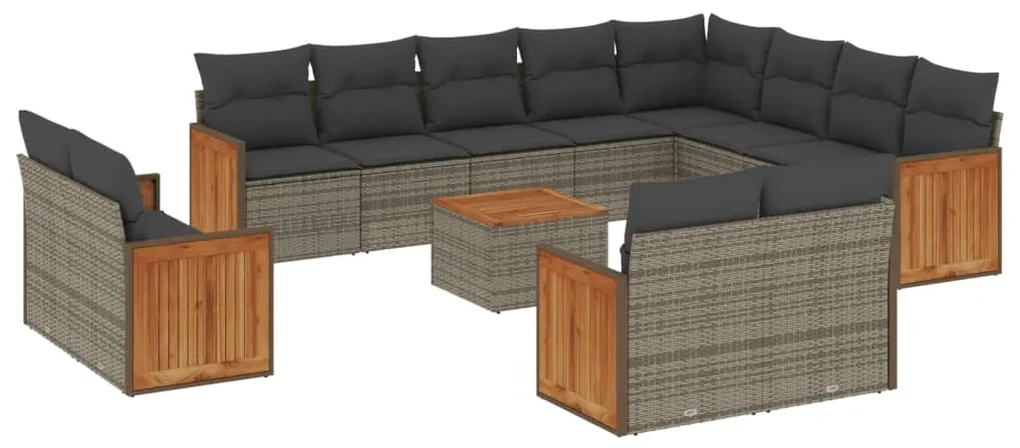 Set divani da giardino 13 pz con cuscini grigio in polyrattan